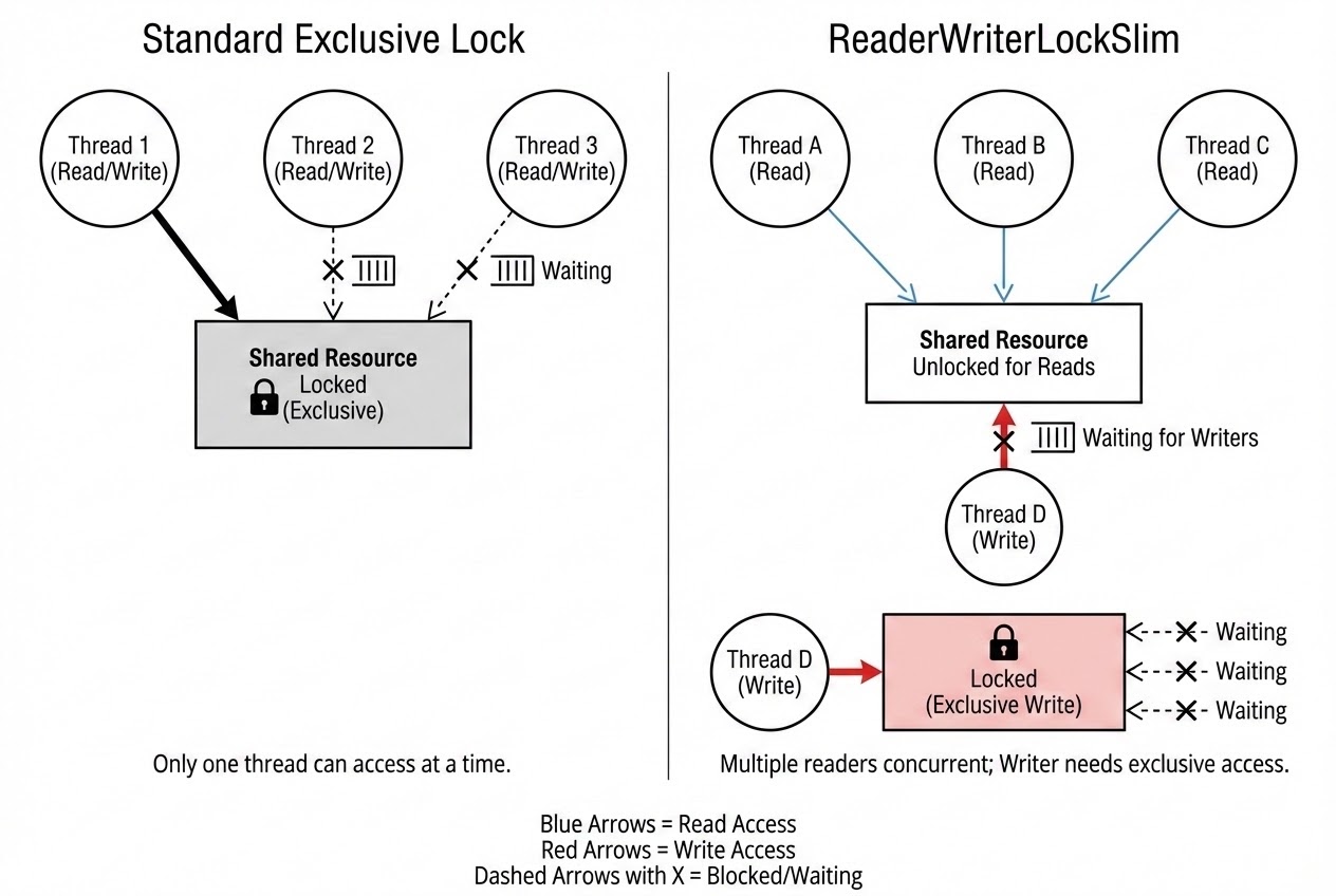 รูปประกอบ Architecture Diagram แสดงการทำงานของ ReaderWriterLockSlim
