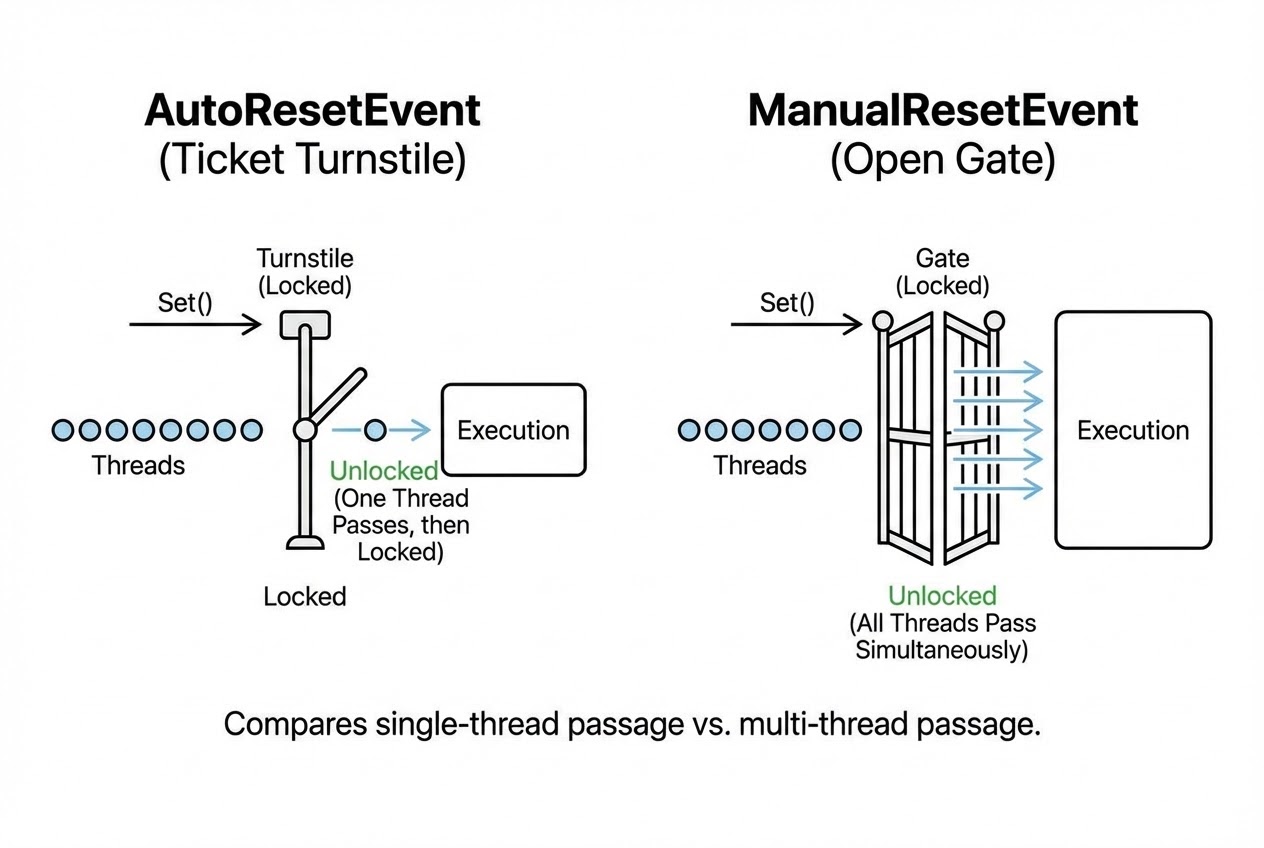 รูปประกอบ Architecture Diagram การทำงานของ AutoResetEvent และ ManualResetEvent