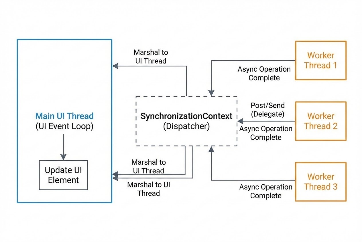 รูปประกอบ Architecture Diagram แสดงการ Marshal ด้วย SynchronizationContext