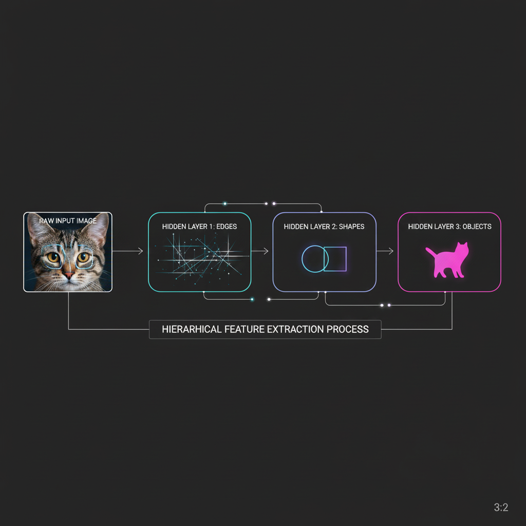 กระบวนการ Hierarchical Feature Extraction ใน Deep Learning จากเส้นขอบสู่วัตถุ