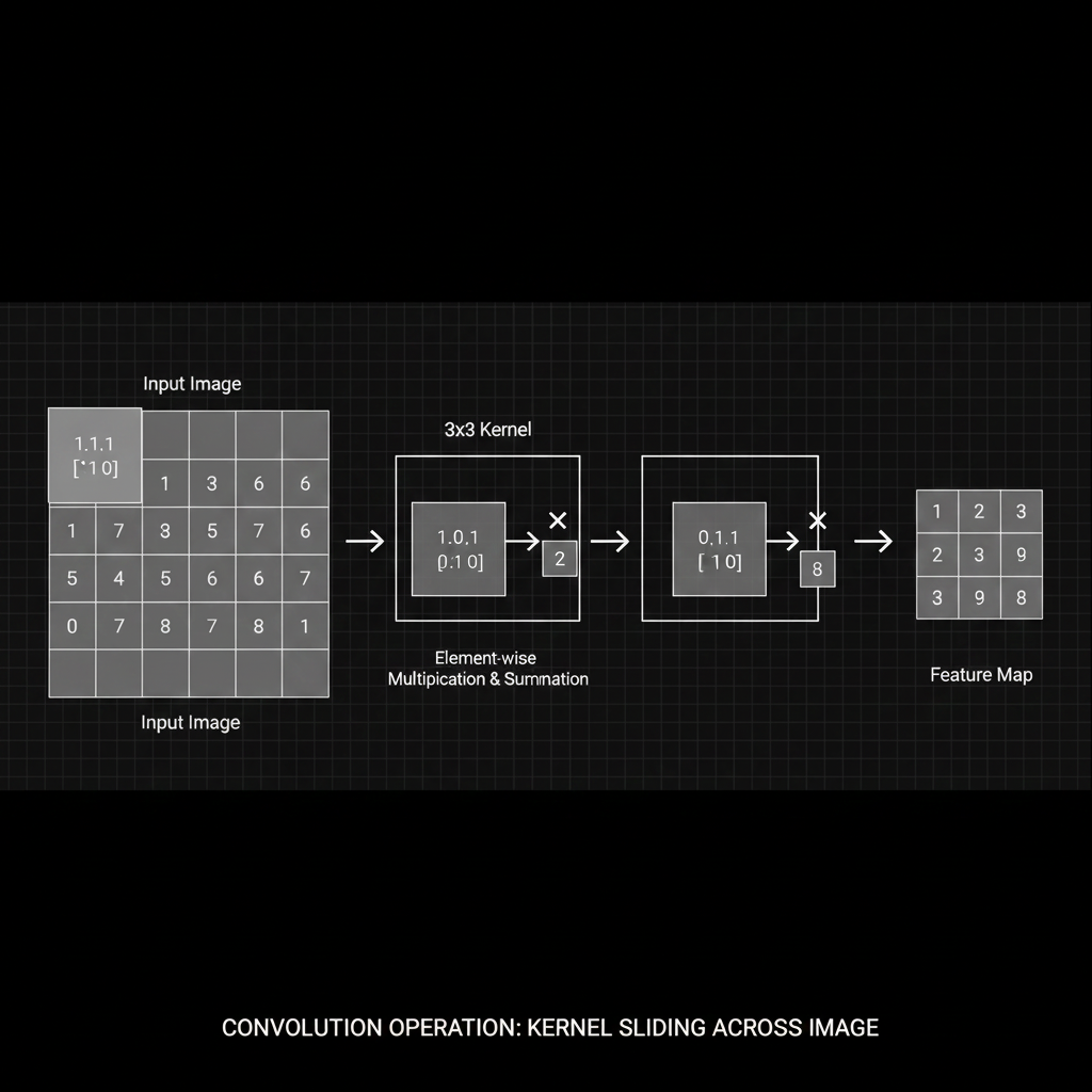 กลไกการนำ Kernel ขนาด 3x3 ไปคูณกับ Input Image เพื่อสร้าง Feature Map