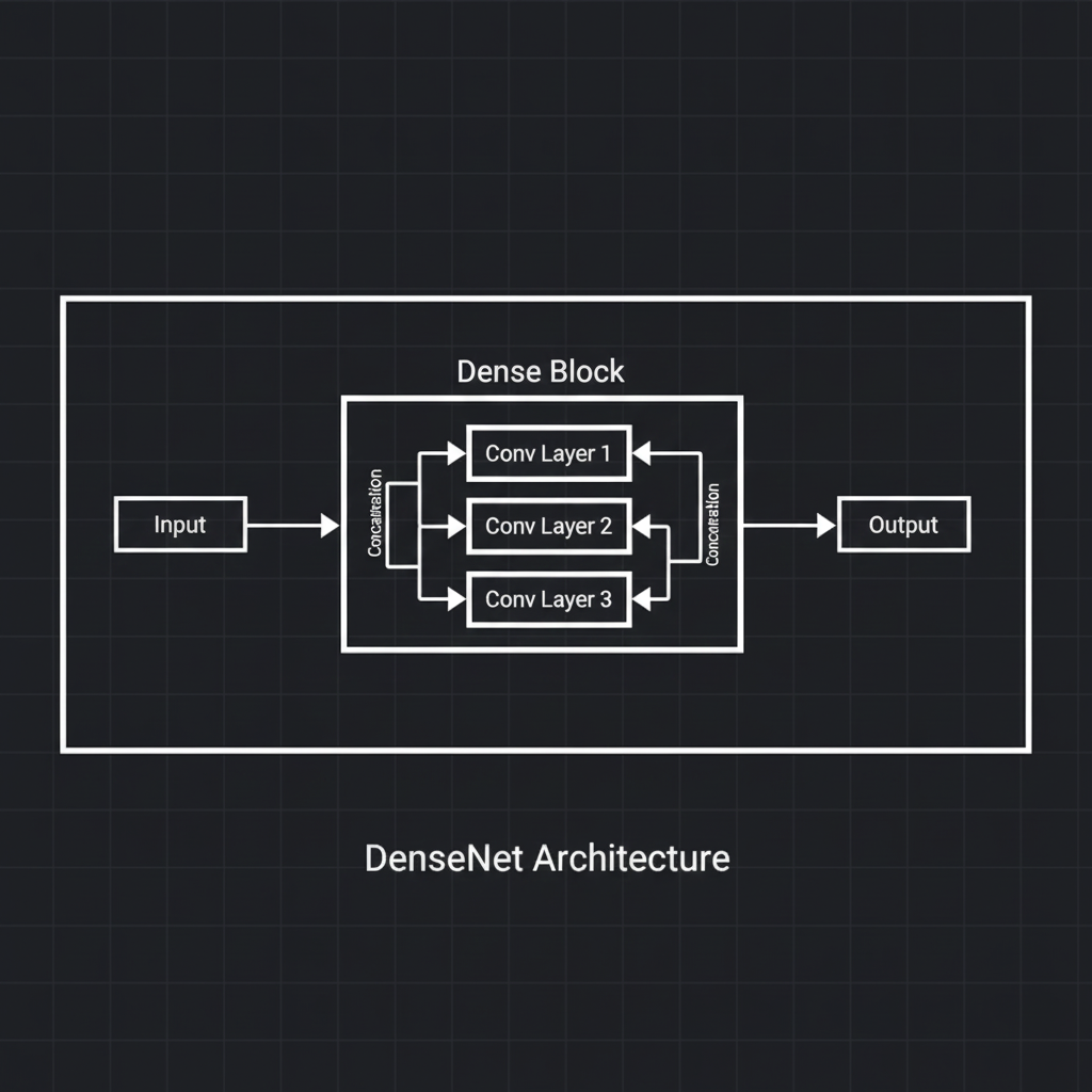 แผนภาพแสดง Dense Block ที่แต่ละ Convolutional Layer เชื่อมต่อกับทุกเลเยอร์ก่อนหน้าด้วยการทำ Concatenation