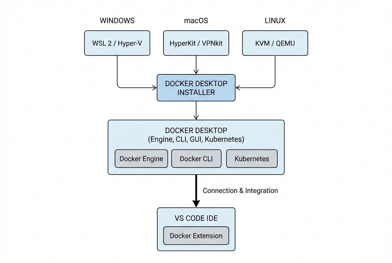 รูปประกอบการติดตั้ง Docker Desktop และ VS Code