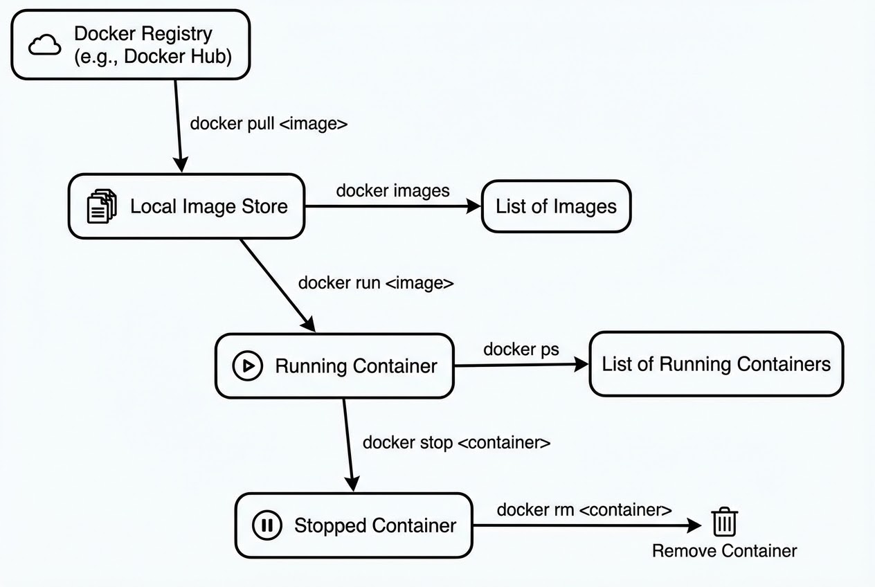 รูปประกอบวงจรชีวิตของคำสั่ง Docker CLI
