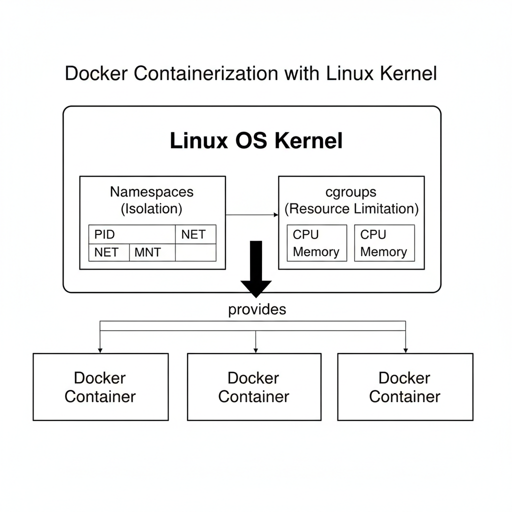 รูปประกอบการทำงานของ Namespaces และ cgroups