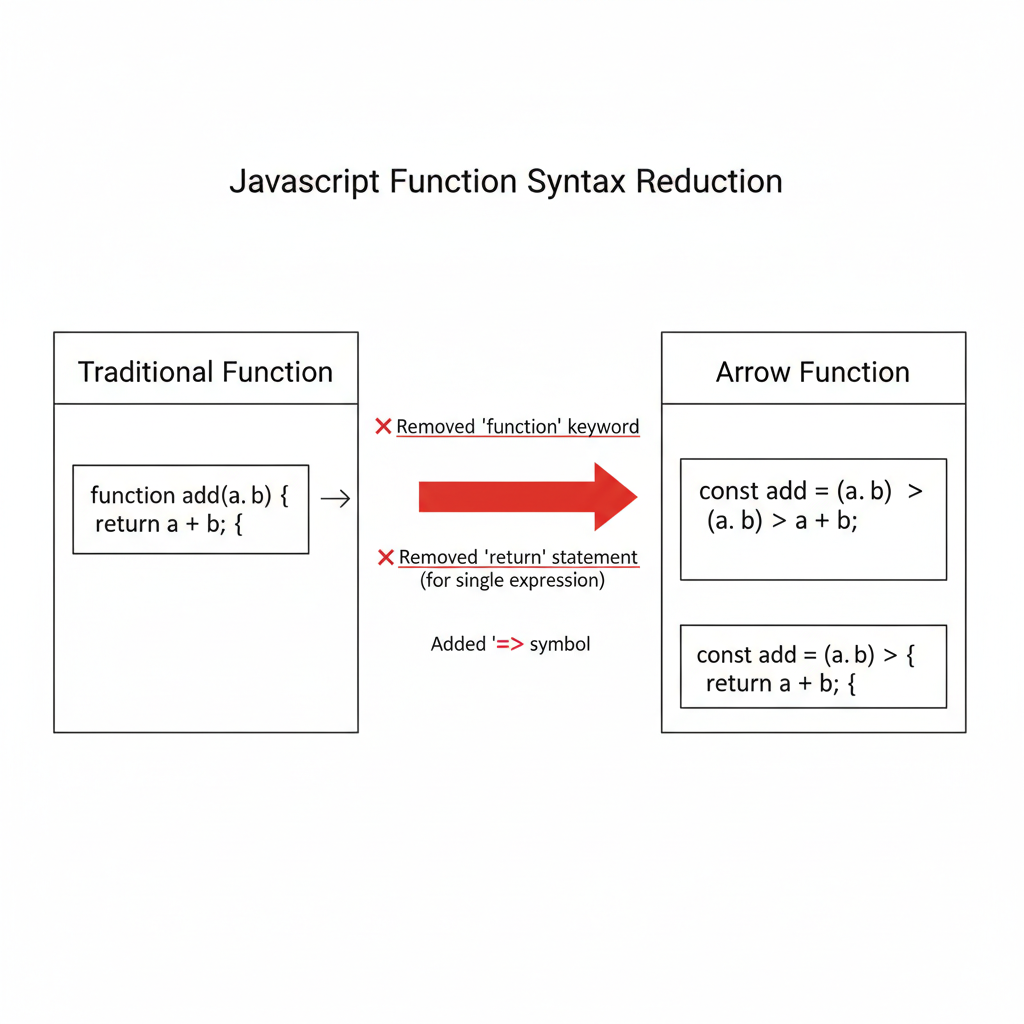 แผนภาพแสดงการลดรูป Syntax จาก Regular Function เป็น Arrow Function
