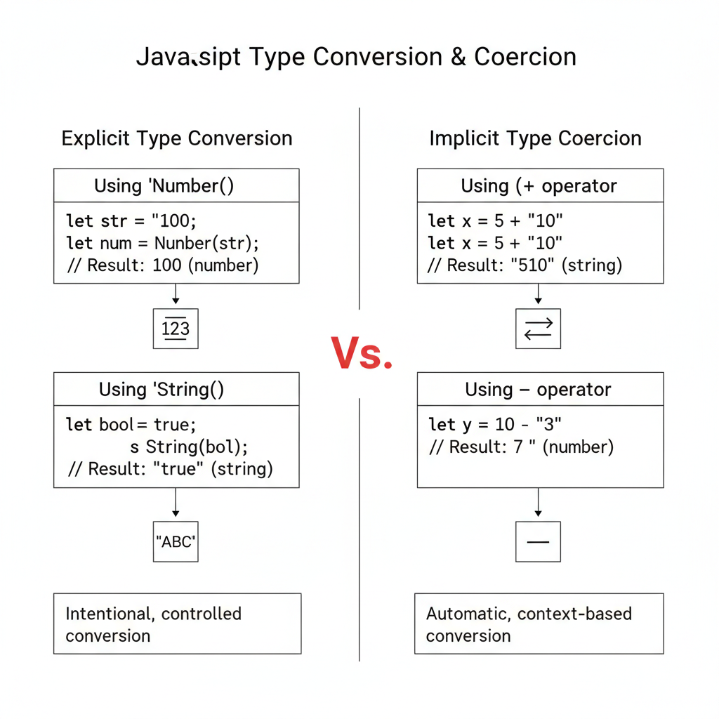 แผนภาพเปรียบเทียบการแปลงข้อมูลแบบ Explicit (ตั้งใจ) และ Implicit (อัตโนมัติ)
