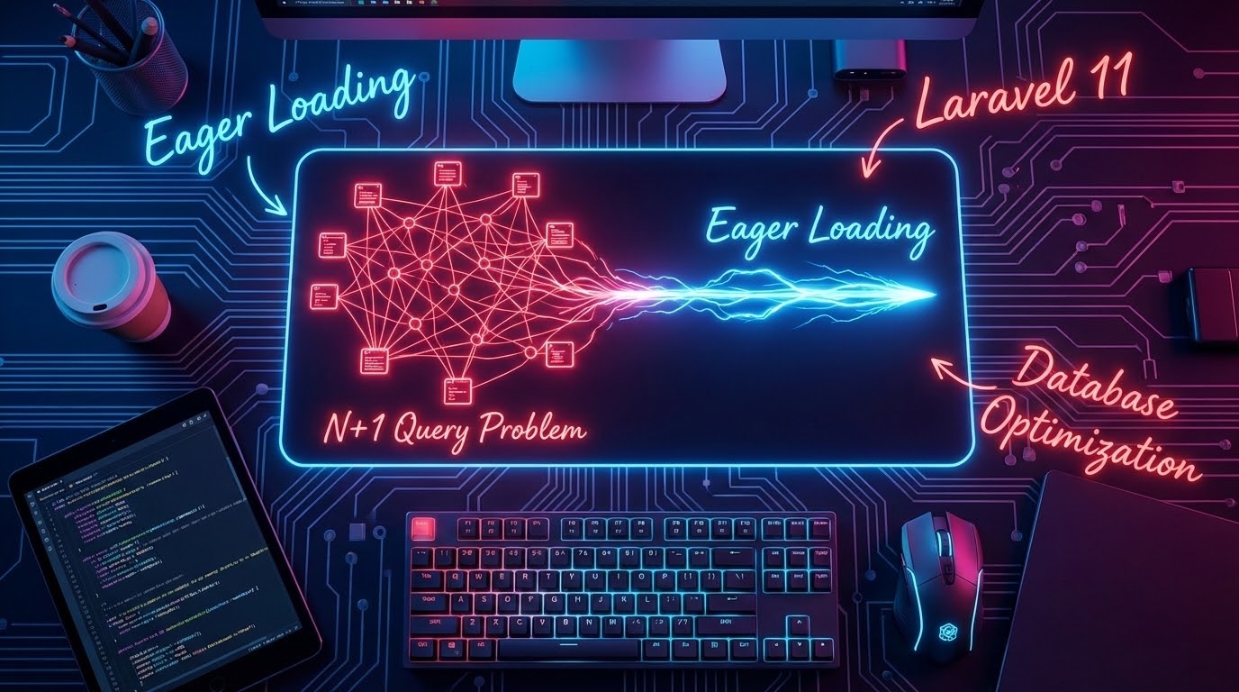 A holographic projection showing tangled queries transforming into a streamlined data flow