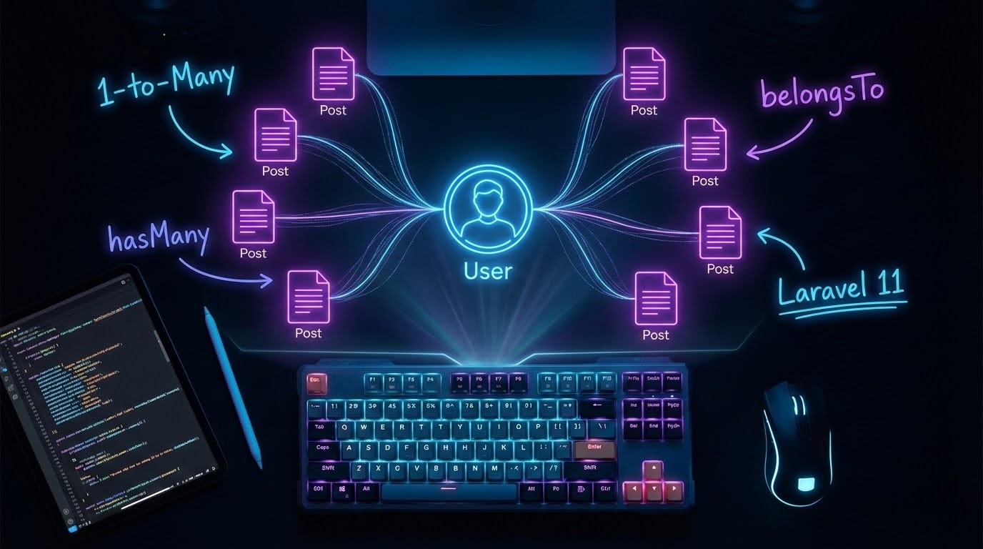 A holographic diagram showing one User connected to multiple Posts