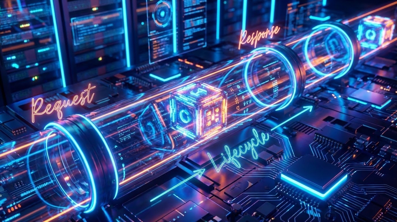 A glowing data packet traveling through a futuristic neon pipeline