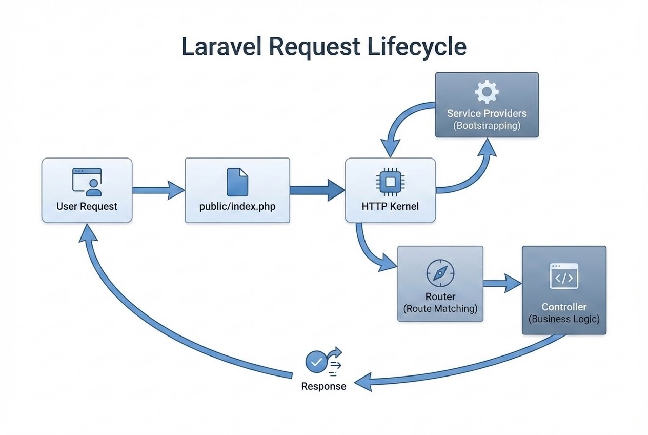 System flow diagram showing the Laravel Request Lifecycle