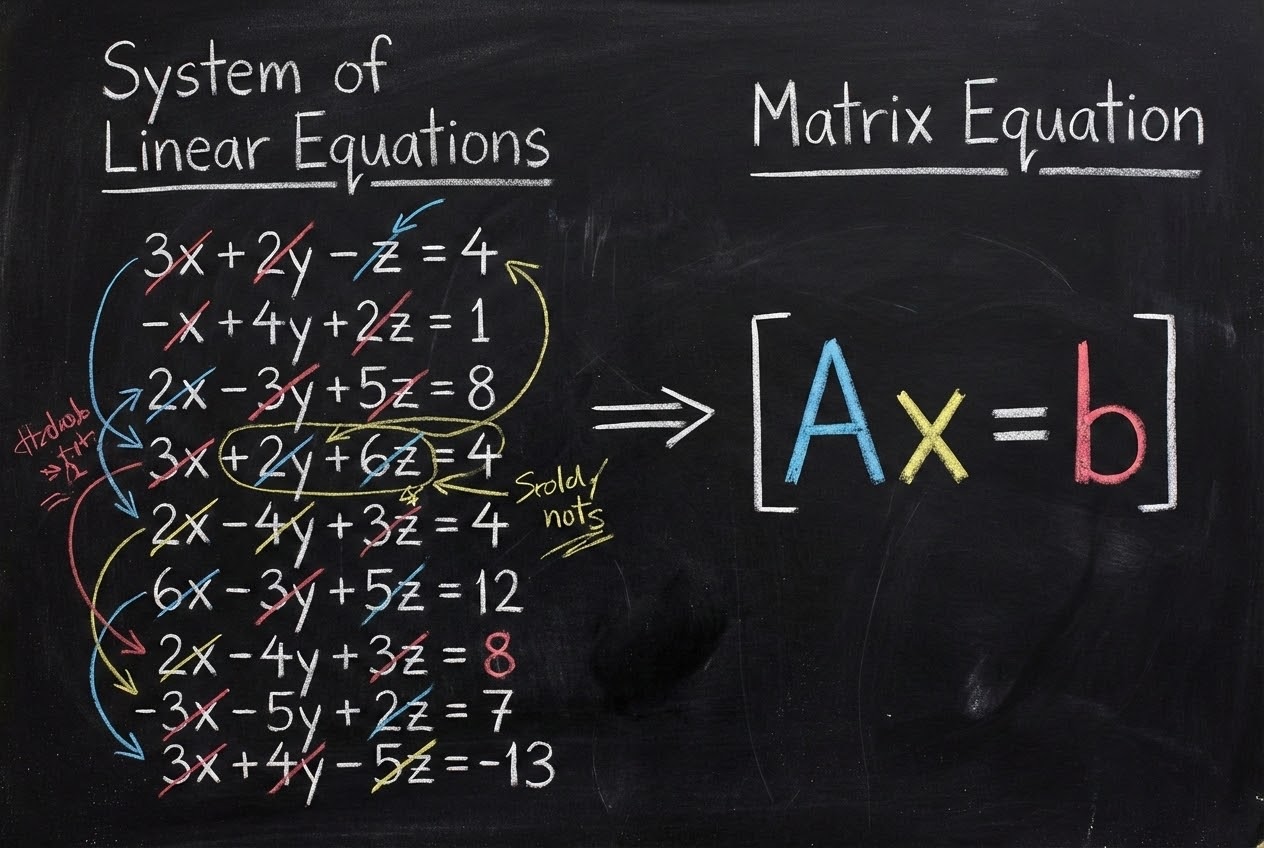 รูปประกอบการยุบสมการเชิงเส้นให้กลายเป็น Matrix