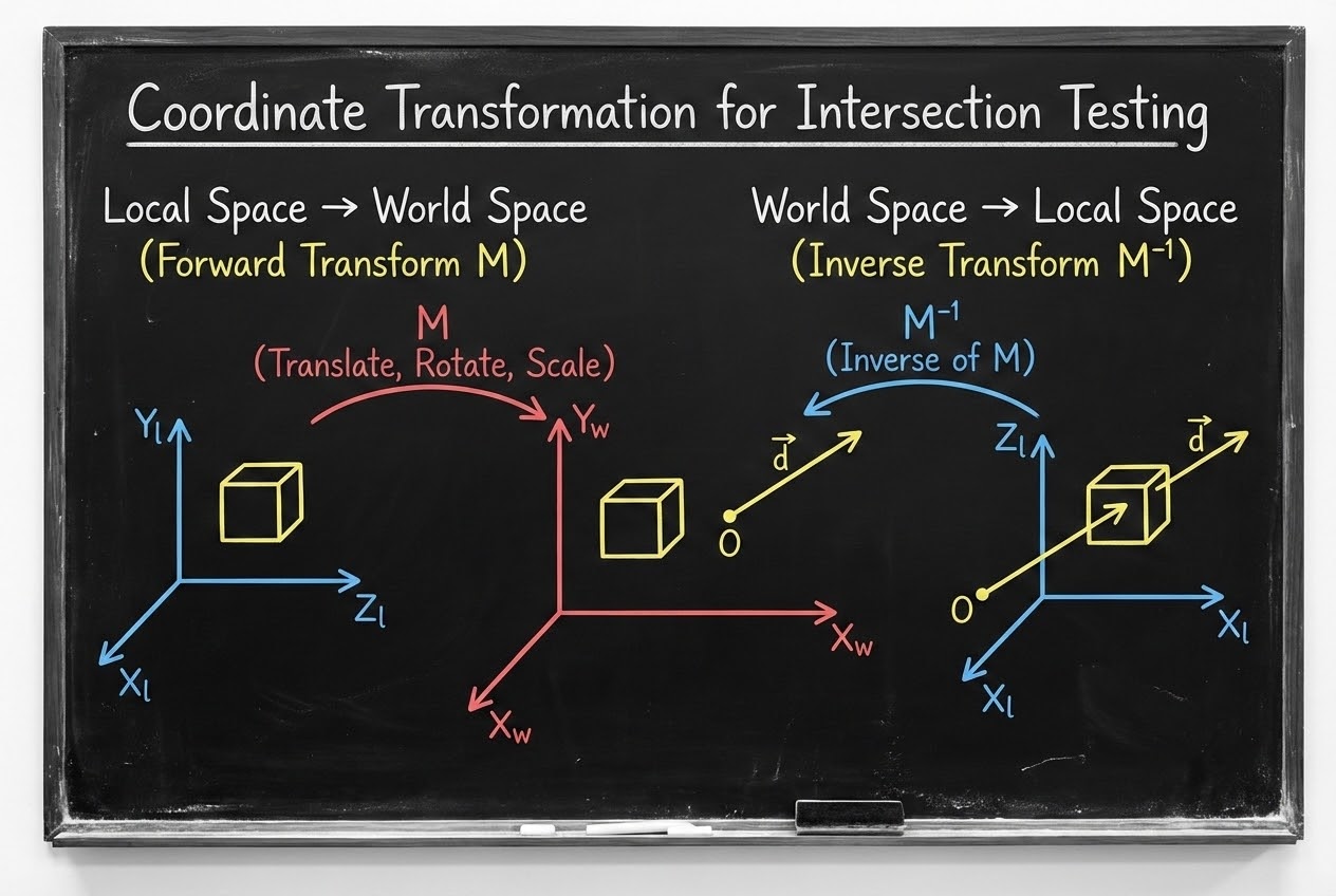 รูปประกอบการใช้ Inverse Matrix แปลงพิกัดจาก World กลับสู่ Local Space