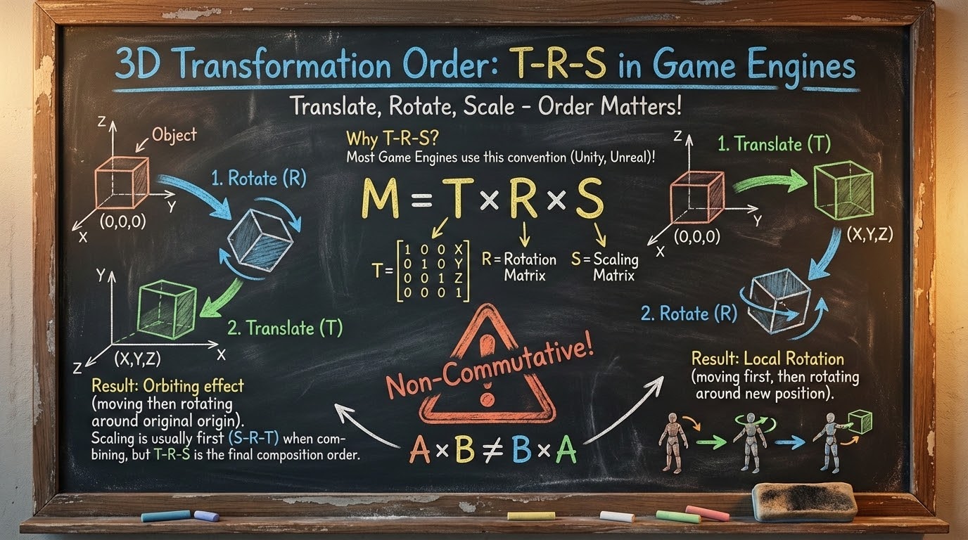 รูปปกกระดานดำชอล์กสีเรื่องกฎแห่งลำดับ T-R-S