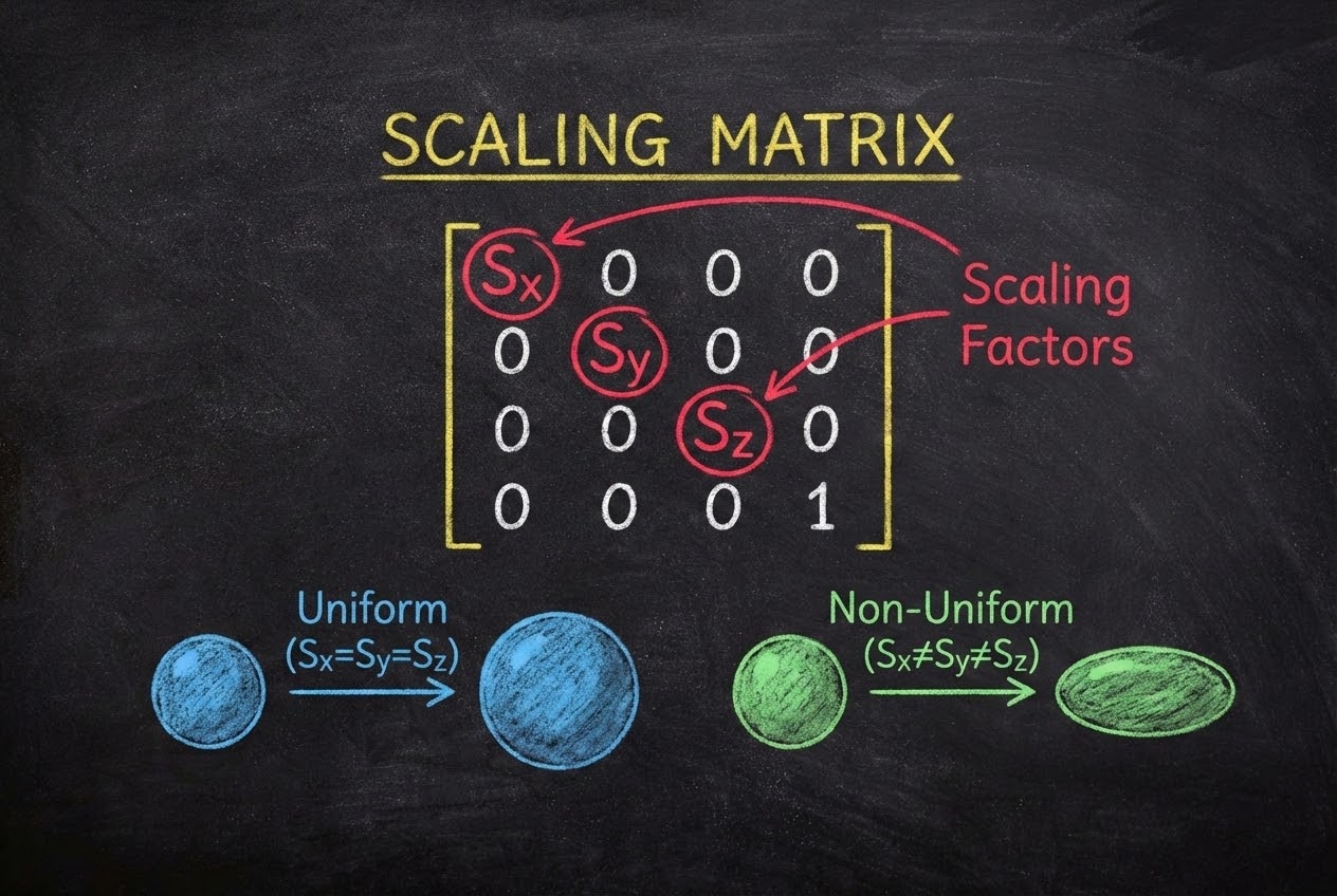 รูปประกอบการวางค่า Scale Factor บนเส้นทแยงมุมของ Matrix