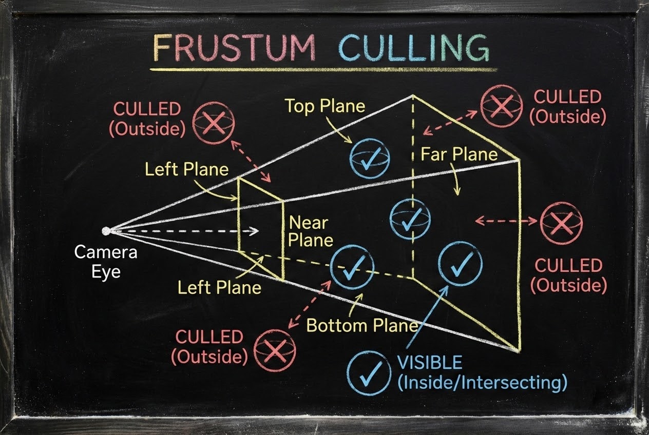 รูปประกอบรูปทรงปิรามิดหัวตัด (View Frustum) และระนาบทั้ง 6