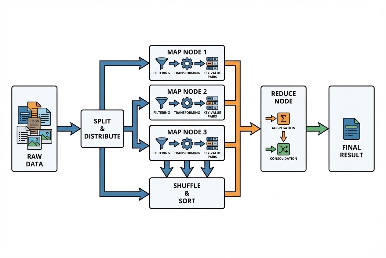 แผนภาพ System Flow แสดงการทำงานของสถาปัตยกรรม MapReduce Pipeline