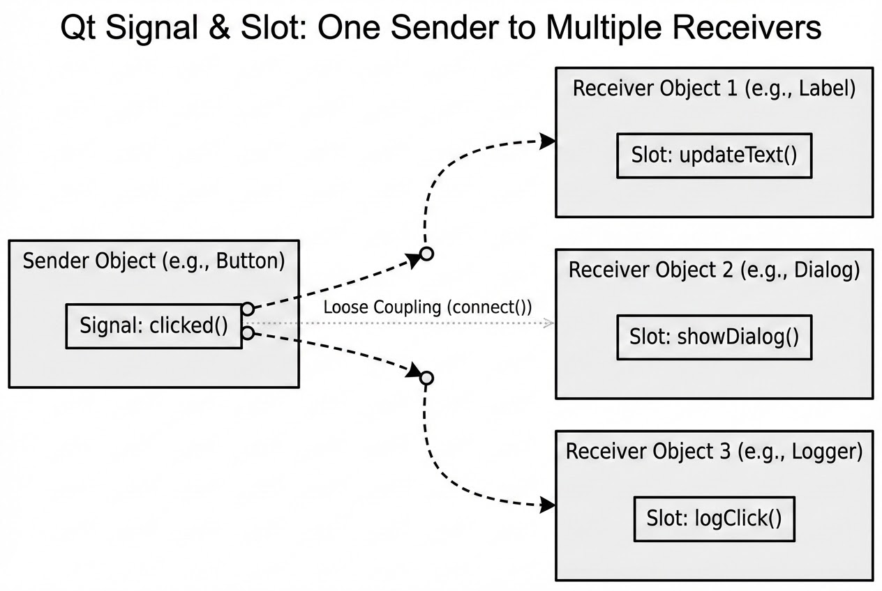 แผนภาพการทำงานของ Signal และ Slot