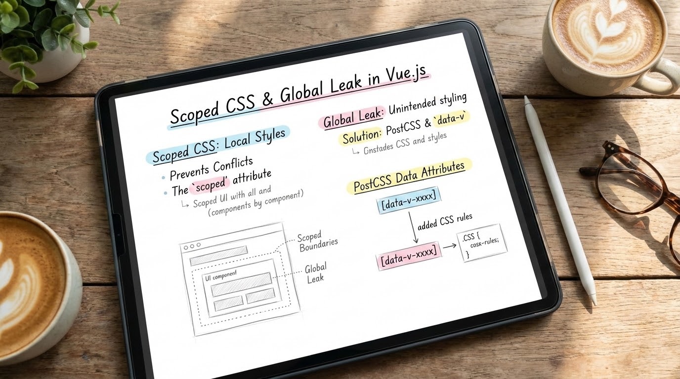 Aesthetic study notes about Scoped CSS and resolving CSS Global Leak in Vue.js on an iPad screen