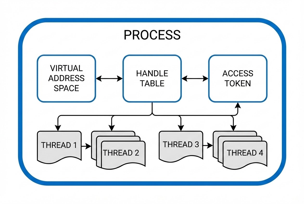 รูปประกอบความสัมพันธ์ของ Process และ Thread