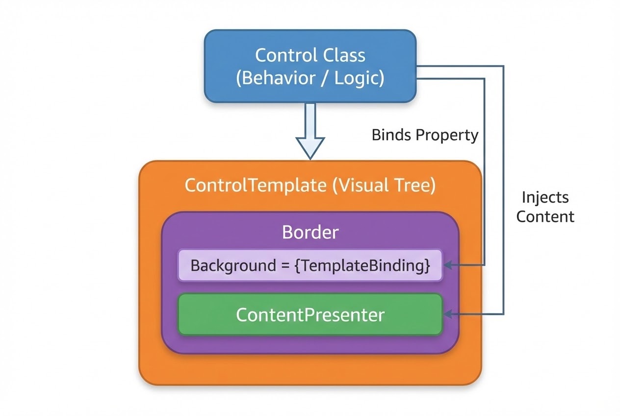 ภาพ System Flow การทำงานร่วมกันระหว่าง Control Logic และ ControlTemplate
