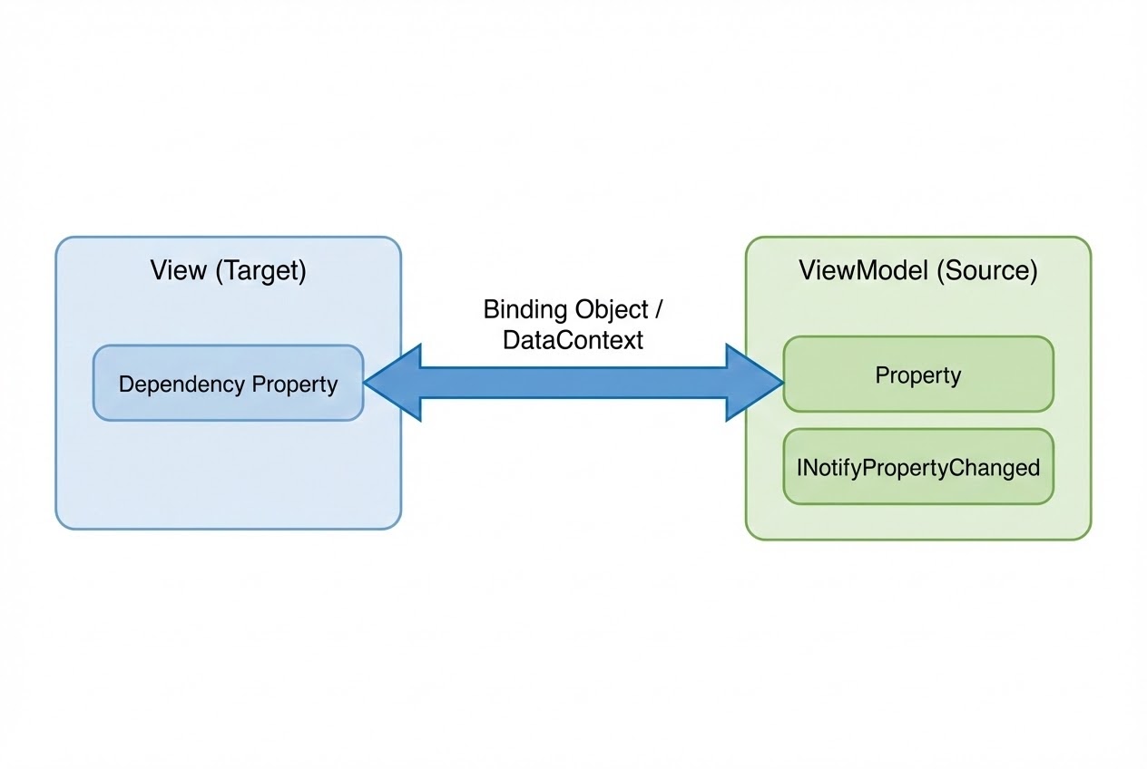 ภาพ System Flow แสดงการทำงานของ Data Binding ระหว่าง View และ ViewModel