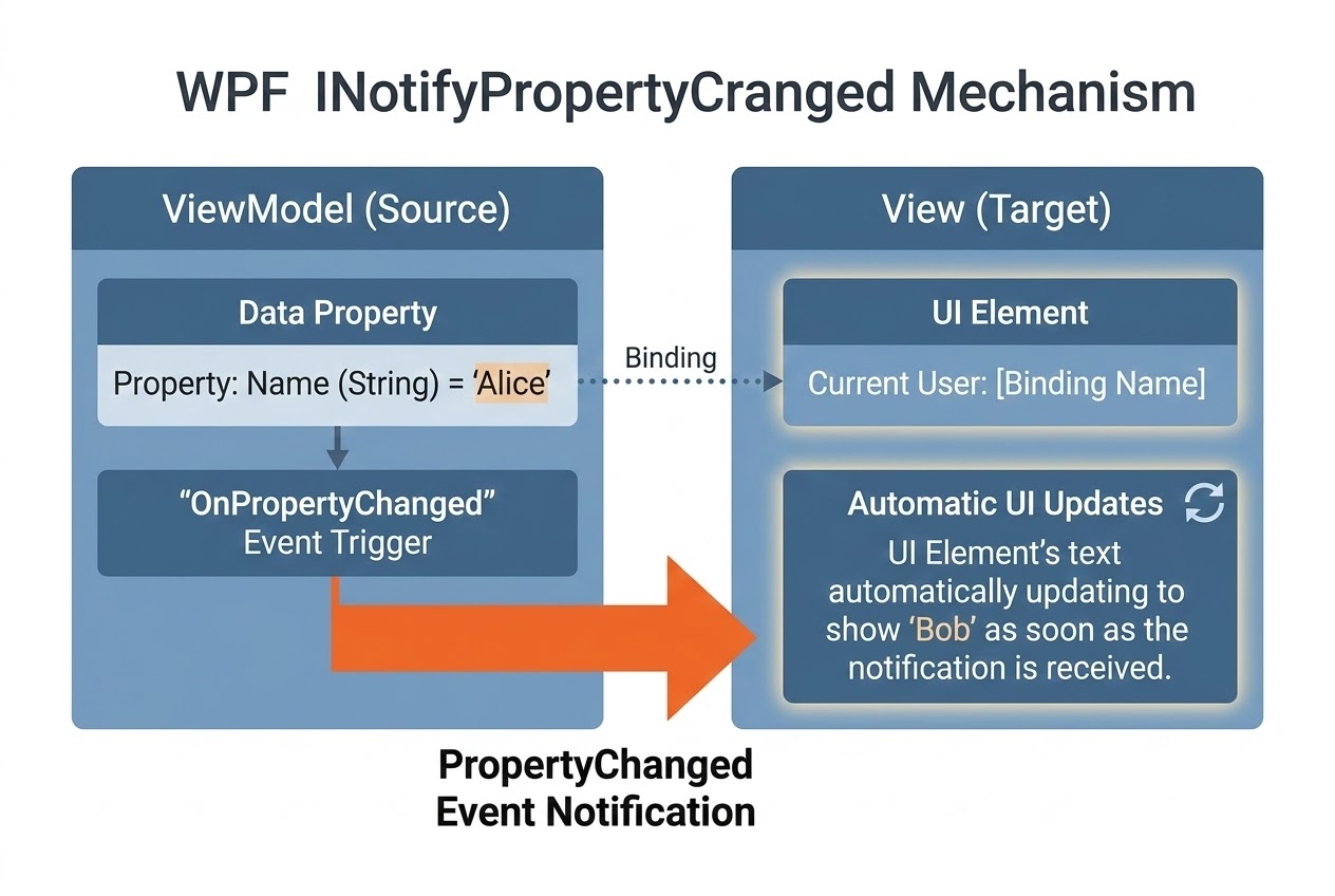 ภาพ System Flow การทำงานของ INotifyPropertyChanged