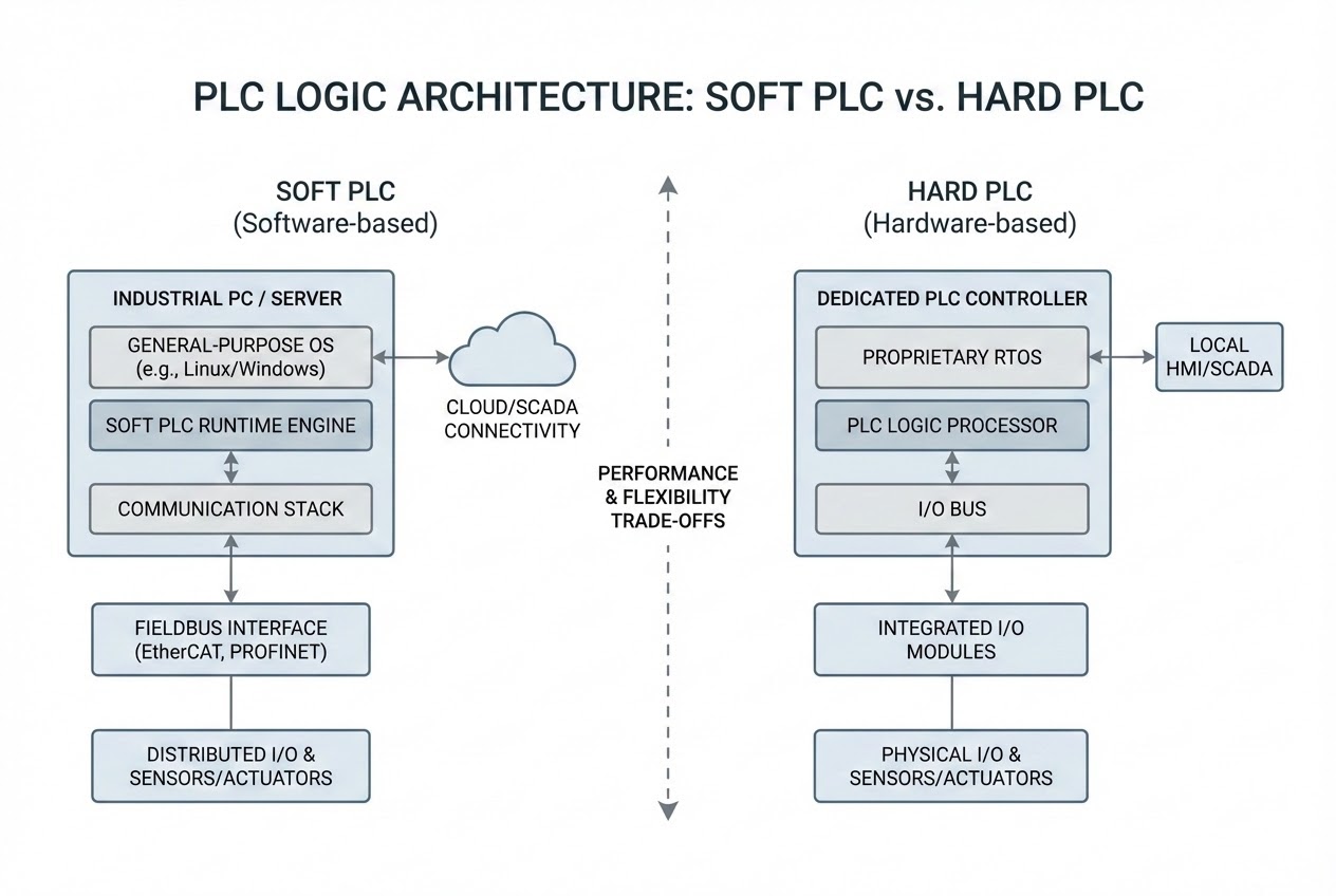 ภาพเปรียบเทียบสถาปัตยกรรม Hard PLC กับ Soft PLC