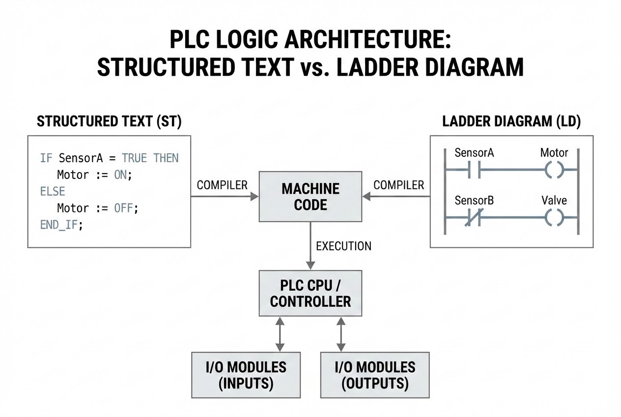 ภาพเปรียบเทียบโครงสร้างระหว่าง Structured Text กับ Ladder Diagram