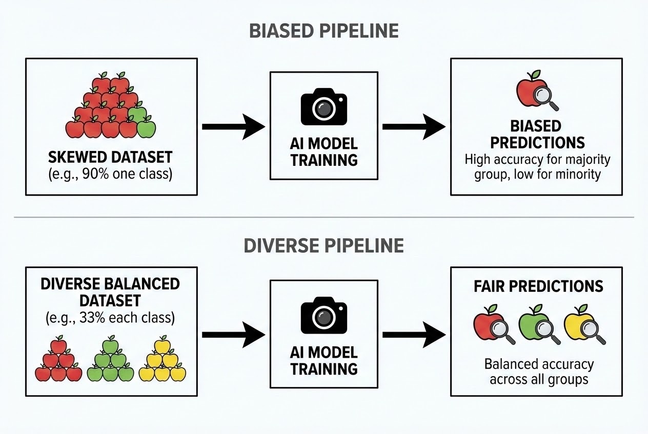 รูปประกอบ เปรียบเทียบความแตกต่างระหว่าง Skewed Dataset กับ Balanced Dataset ที่ส่งผลต่อ AI