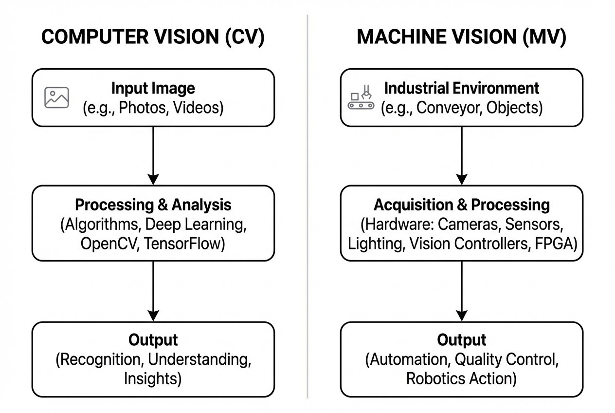 รูปประกอบความแตกต่างระหว่าง Computer Vision และ Machine Vision