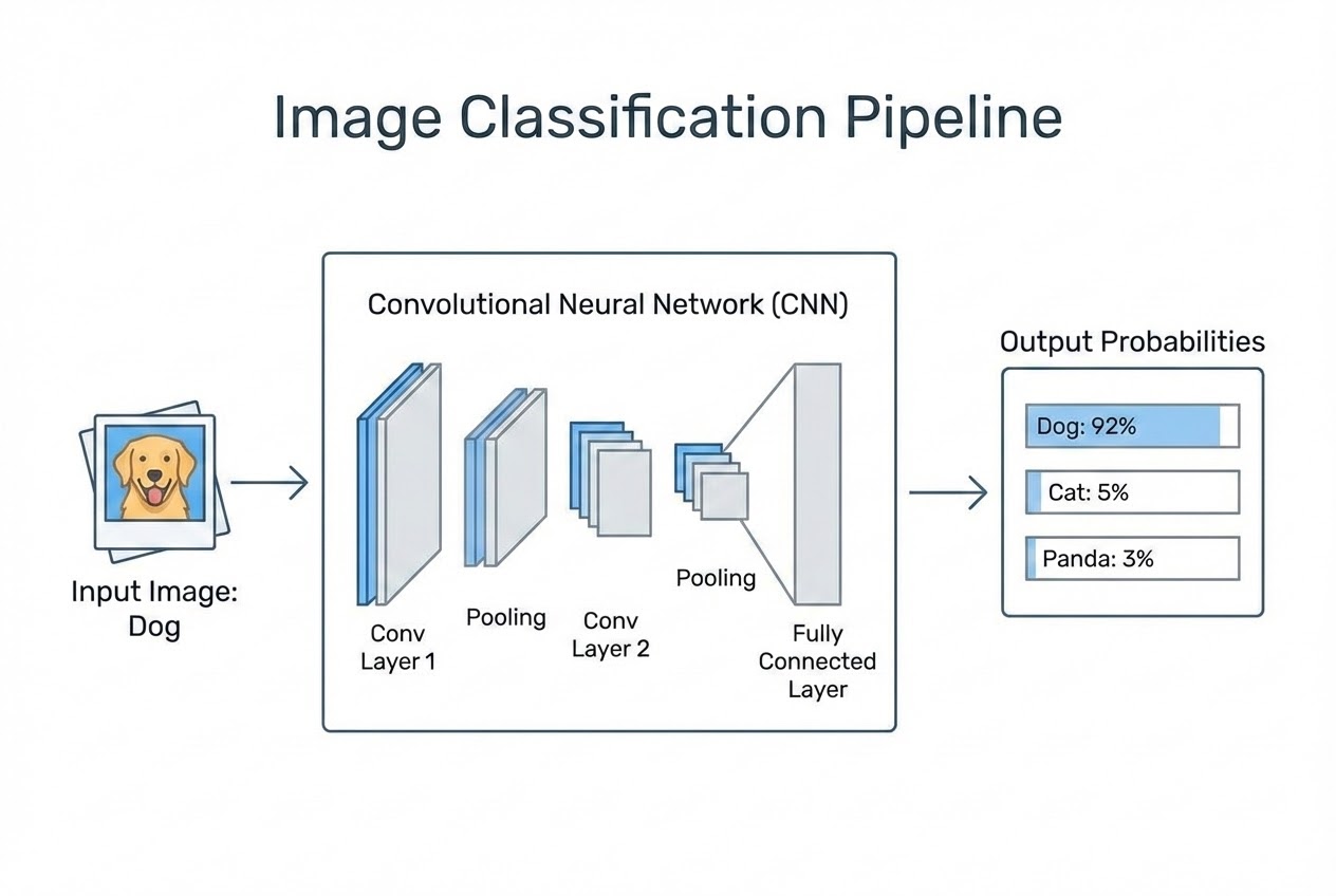 รูปประกอบ โครงสร้างการทำงานของ Convolutional Neural Network ในการทำ Image Classification