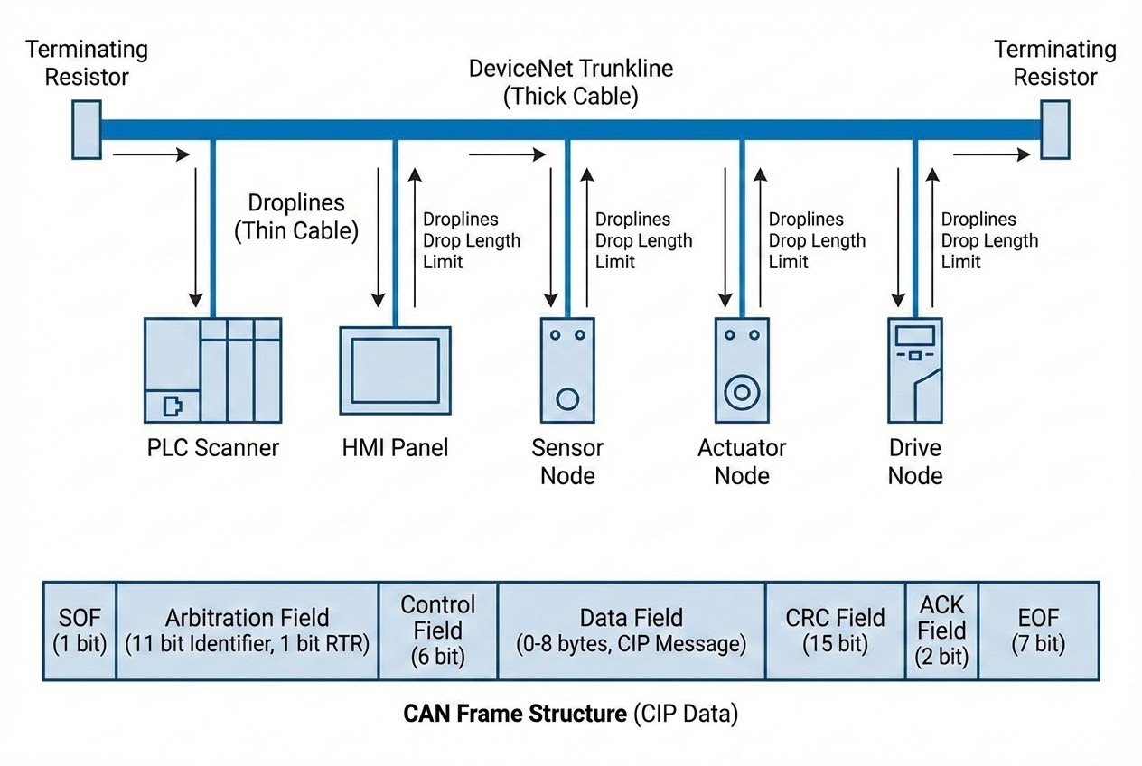 รูปประกอบ DeviceNet Topology & CAN Frame