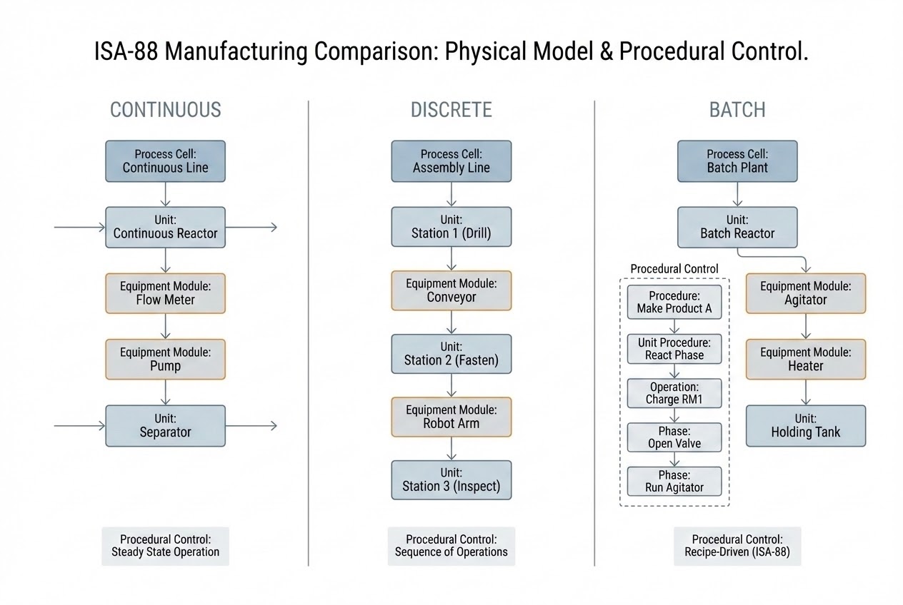 รูปประกอบ แผนภาพเปรียบเทียบ Continuous, Discrete, Batch