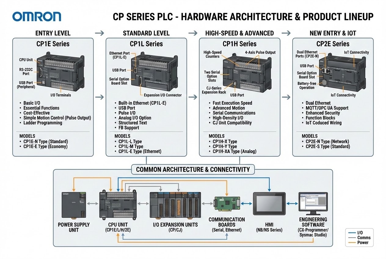 แผนผังเปรียบเทียบความสามารถ OMRON CP Series