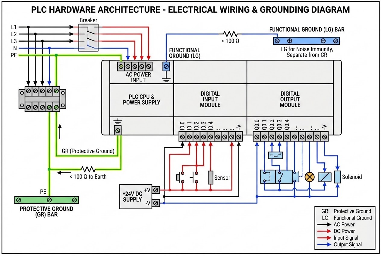 แผนผังจุดเชื่อมต่อและไฟสถานะของ PLC OMRON