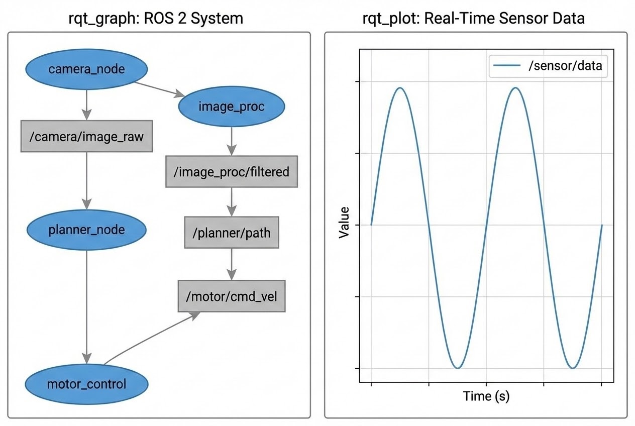 รูปประกอบการทำงานของ rqt_graph และ rqt_plot