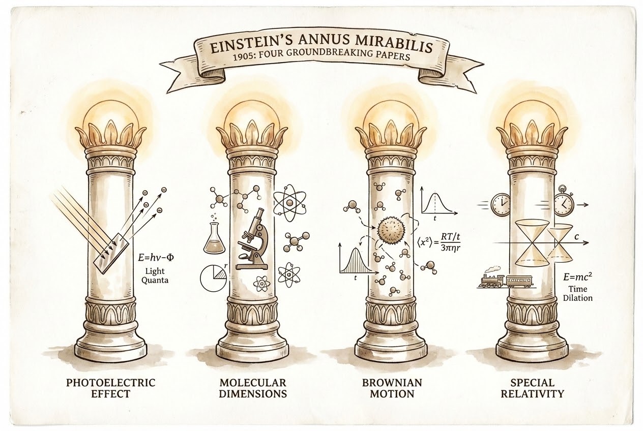 รูปประกอบแผนภาพ 4 ผลงานในปีมหัศจรรย์ของไอน์สไตน์