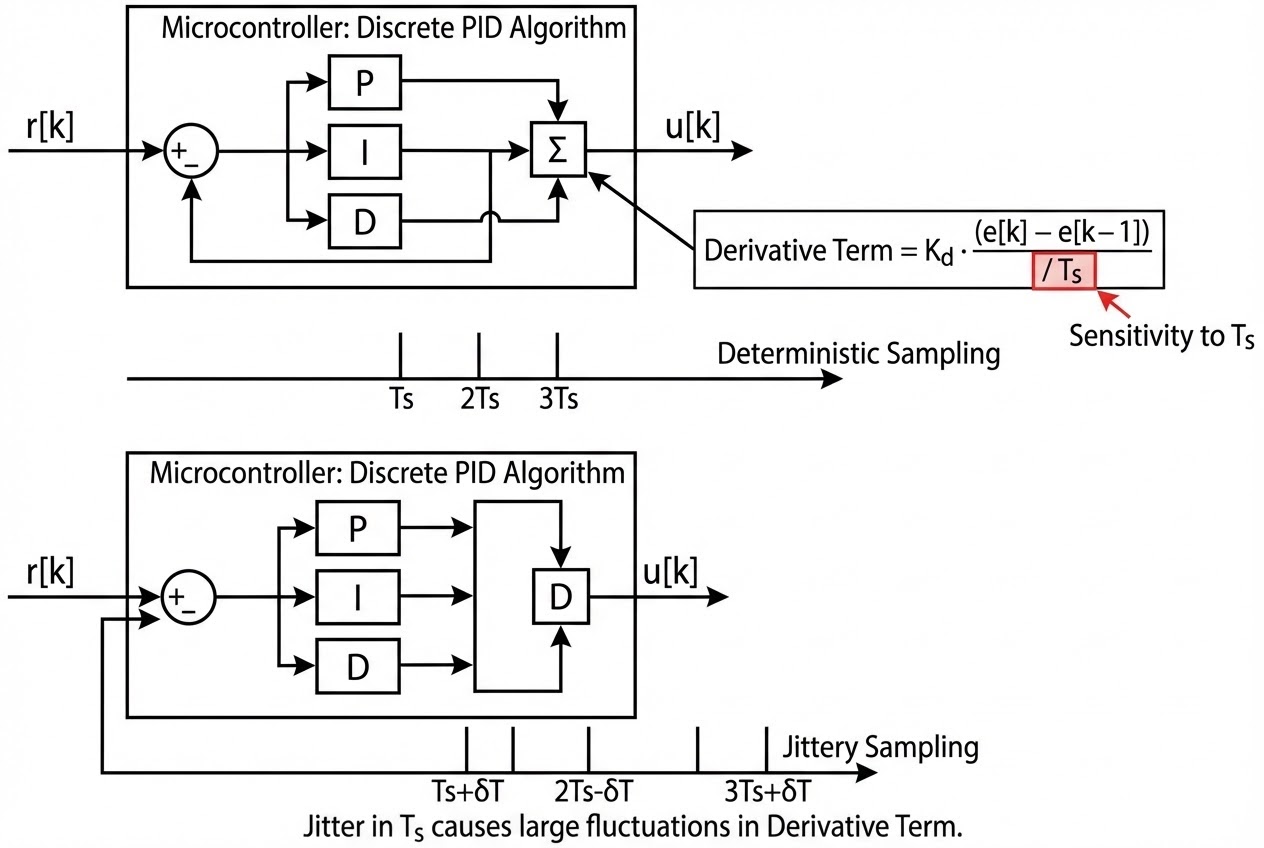 รูปประกอบบล็อกไดอะแกรมแสดงผลกระทบของ Sampling Jitter ต่อสมการ PID