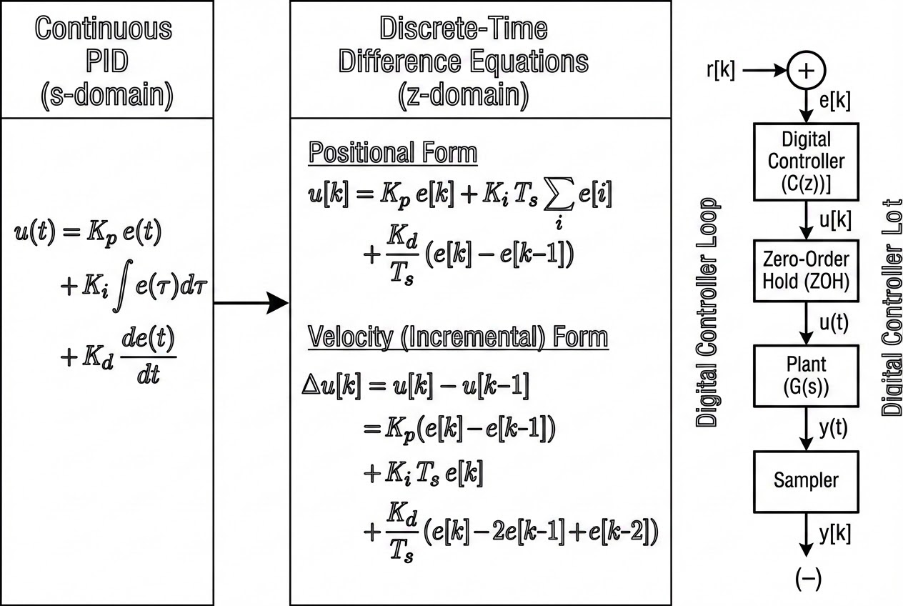 รูปประกอบการแปลงสมการ Continuous เป็น Discrete-time และโครงสร้าง Positional/Velocity form