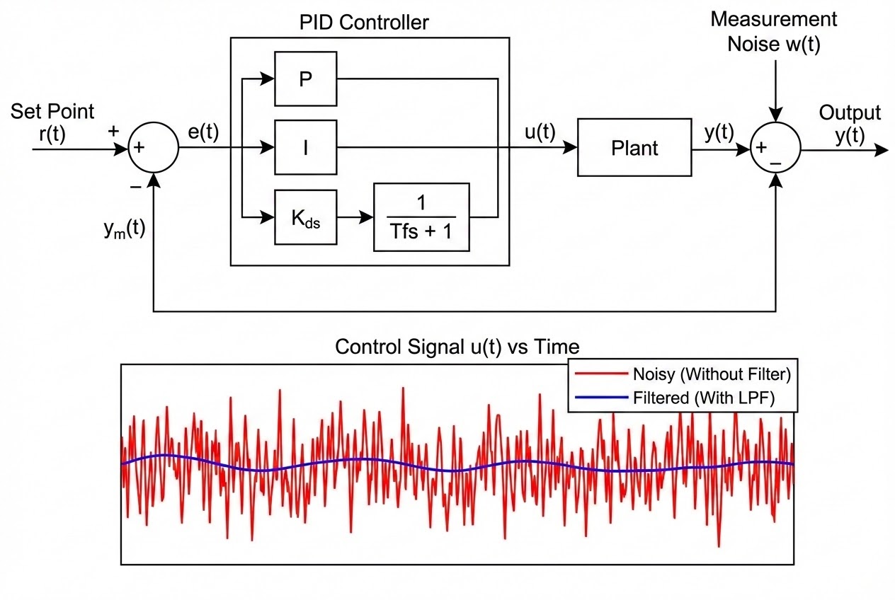 บล็อกไดอะแกรมแสดงการทำงานของ Low-pass filter ในพจน์ Derivative