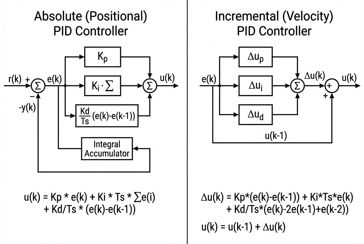 รูปประกอบเปรียบเทียบบล็อกไดอะแกรมของ Positional Form และ Velocity Form