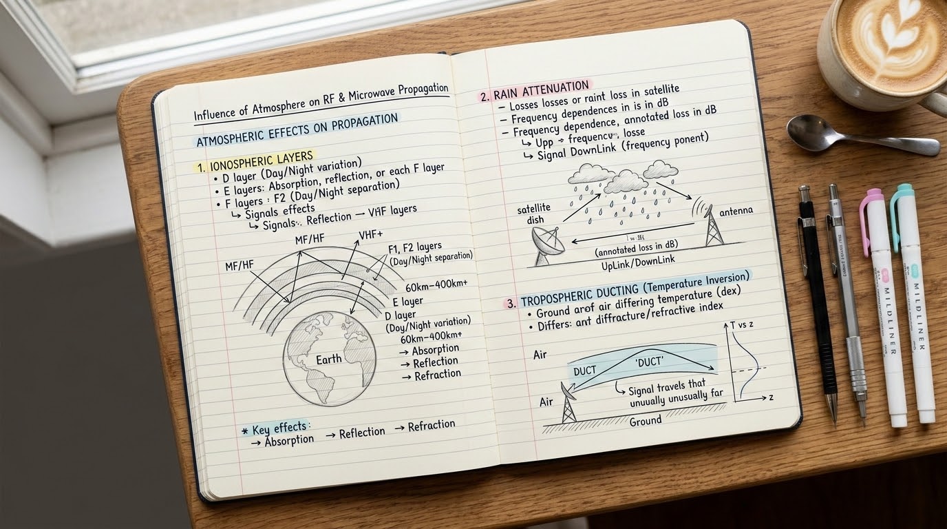 รูปปกบทความสมุดโน้ตวิศวกรรมเรื่องอิทธิพลของชั้นบรรยากาศต่อคลื่น RF