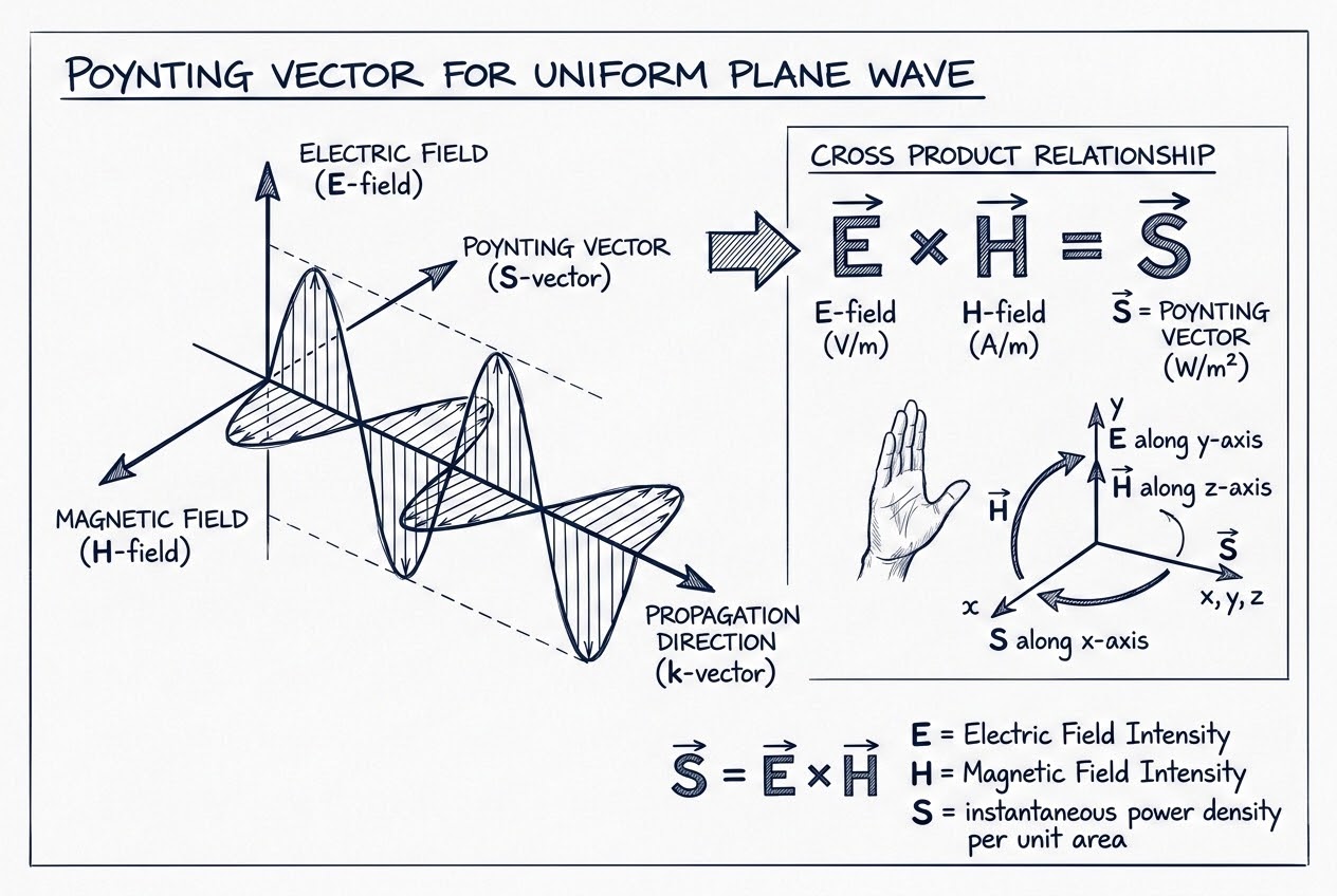 รูปประกอบไดอะแกรมแสดงเวกเตอร์ E, H และ Poynting Vector