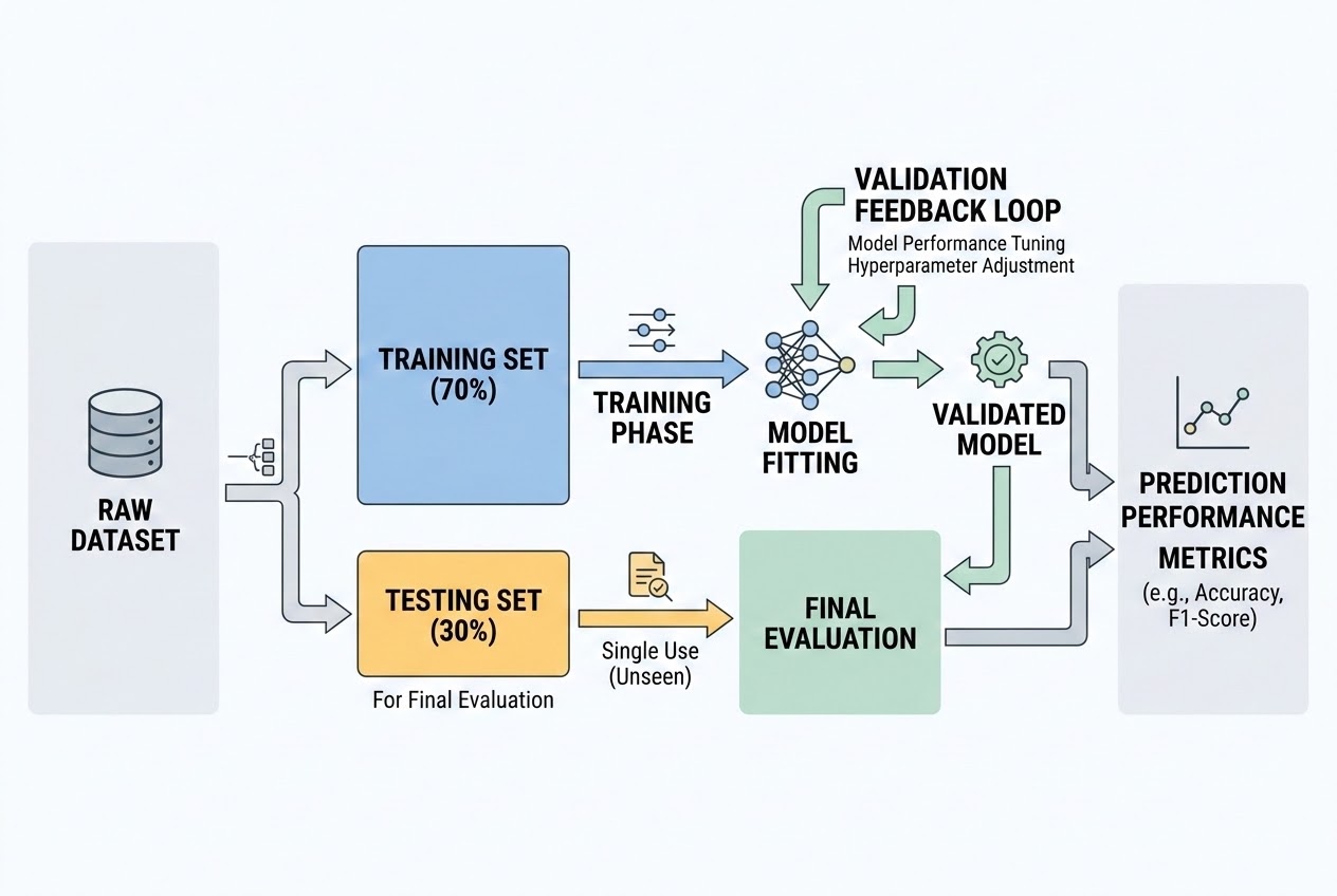แผนภูมิความเชื่อมโยงของกระบวนการ Training, Validation และ Testing